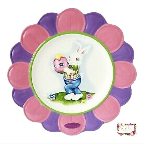 Christopher Radko CELEBRATIONS 12" Flower Shaped Dolomite Plate 2011 Bunny - Picture 1 of 6